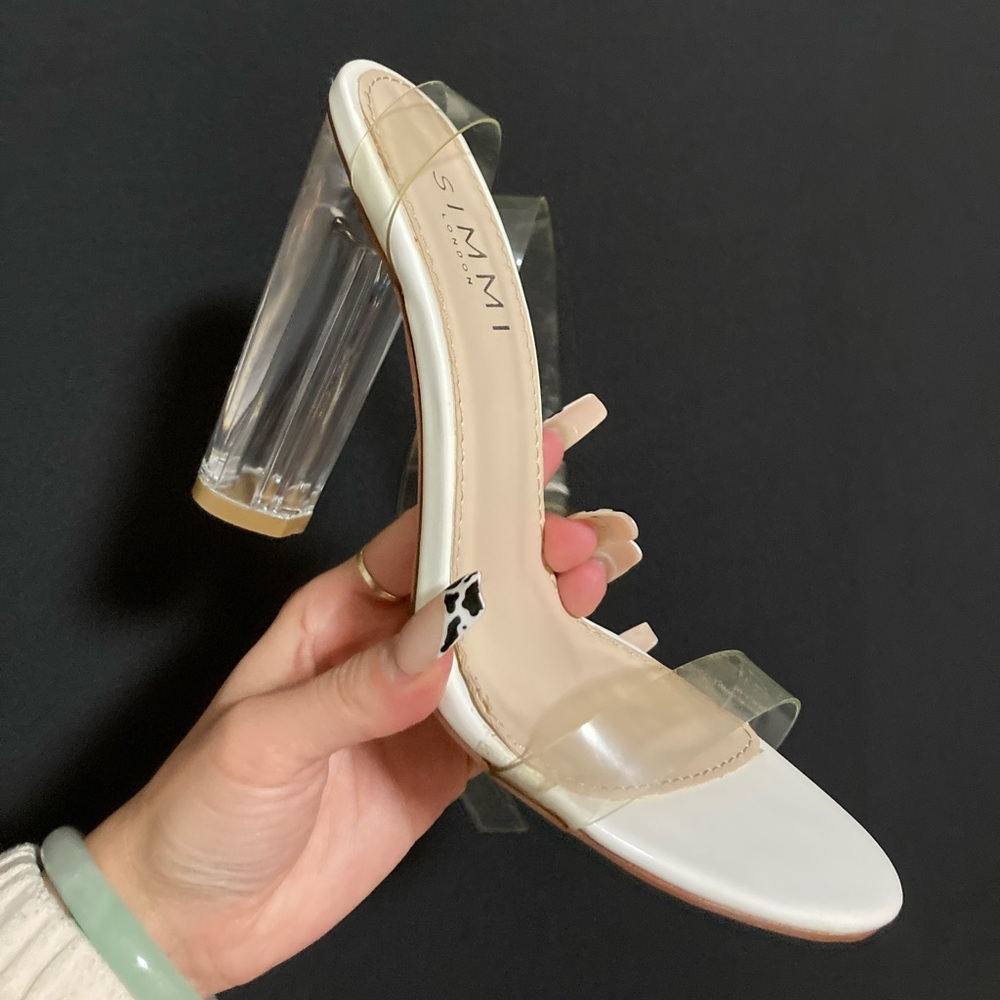 Simmi white with clear strap heel